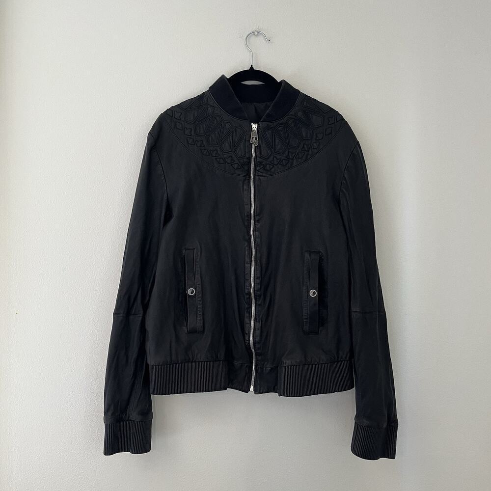 Versace Collection Leather Patchwork Bomber Jacket Size 52 Mens Zip Up Medusa